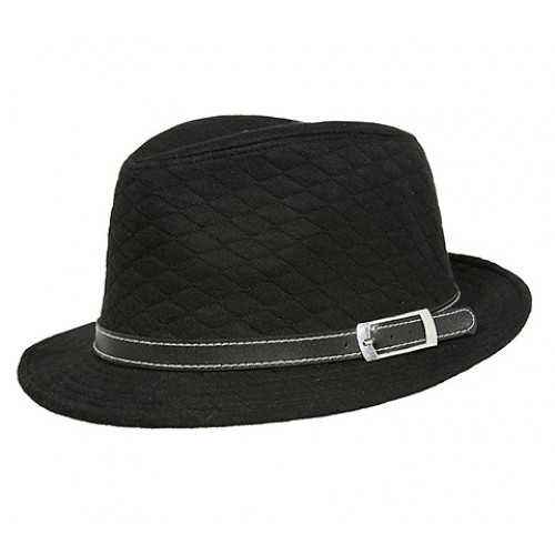 Fedora Hat - Quilted w/ Belted Band - Black - HT-FHT2489BK